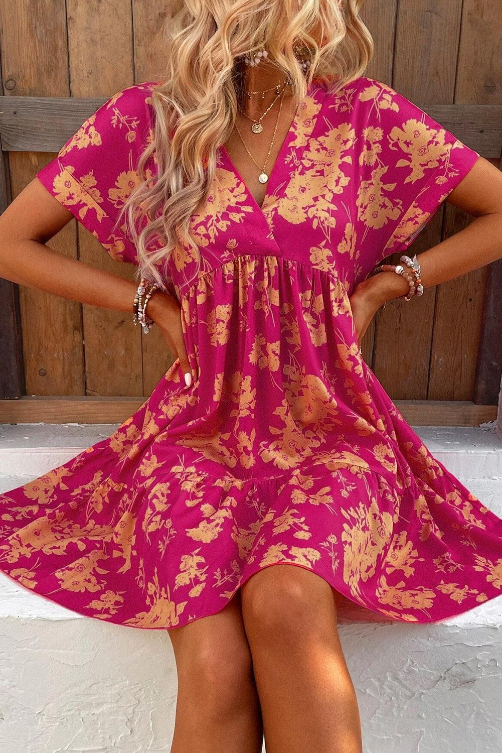 Juliette™ | Robe smock à imprimé de roses avec jupe à étages