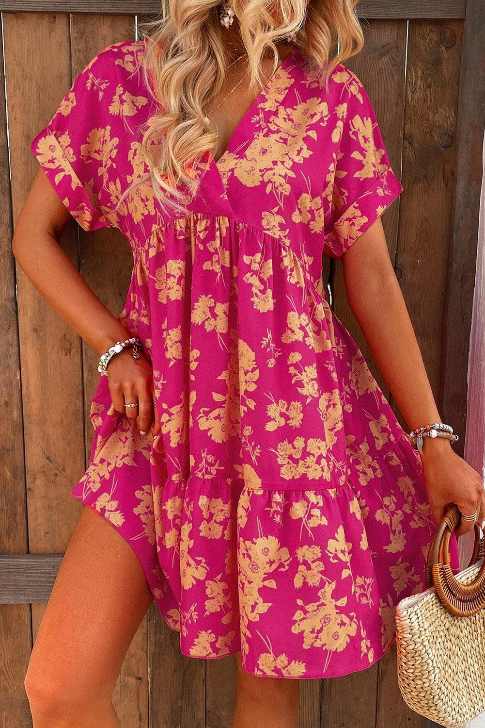 Juliette™ | Robe smock à imprimé de roses avec jupe à étages