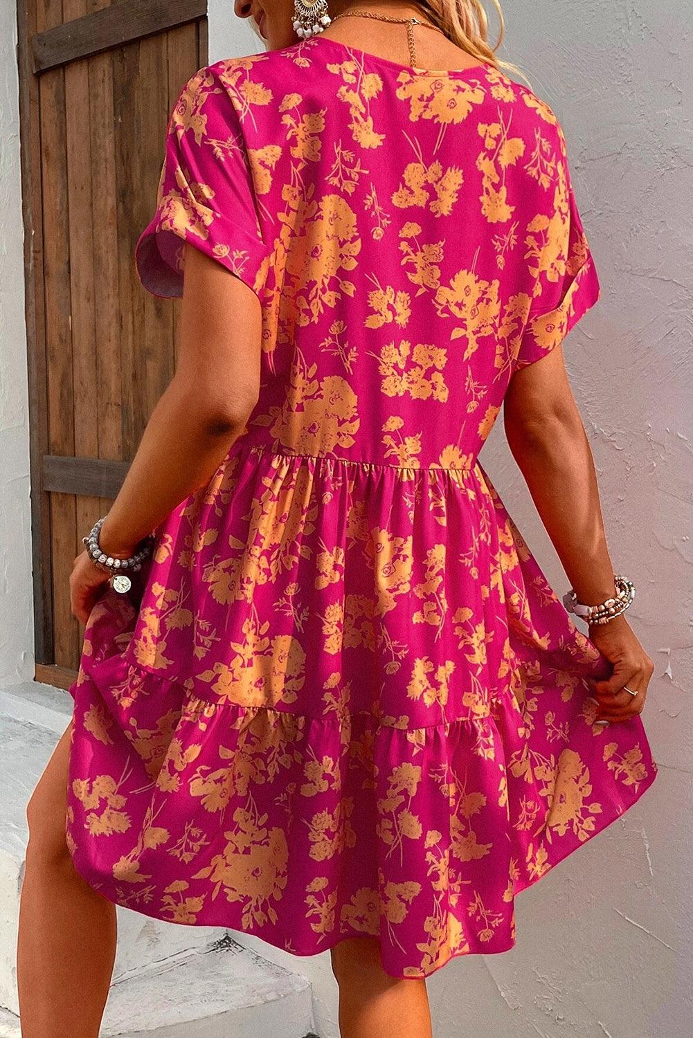 Juliette™ | Robe smock à imprimé de roses avec jupe à étages